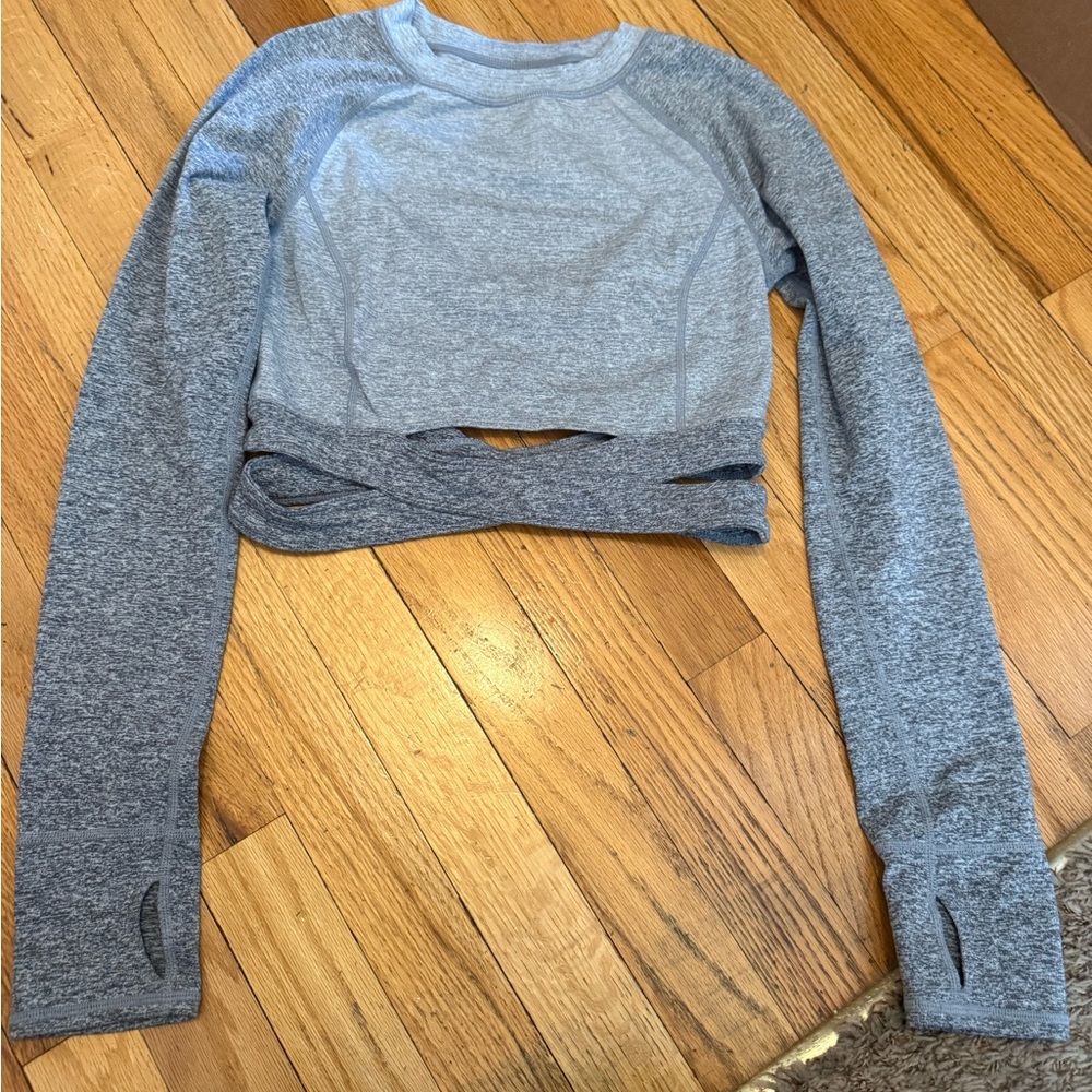 Zella Gray Cropped Twist Front Long Sleeve Athletic Top Size Small